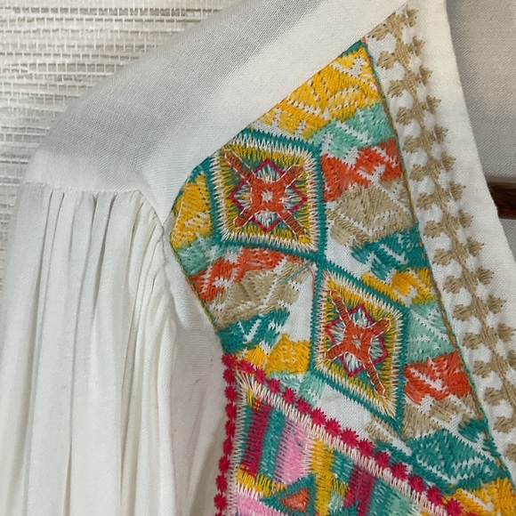 Savanna Jane V-Neck Blouse with Floral Embroidery - White and Pink Plus 1X - Picture 10 of 14